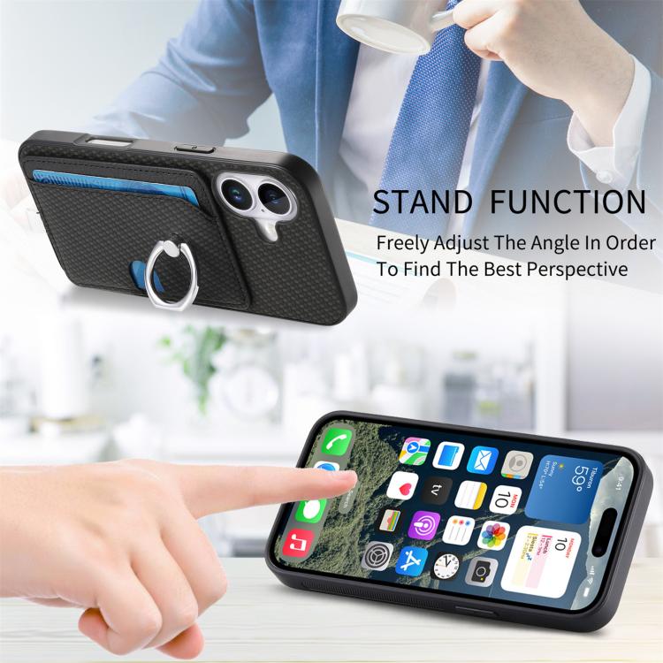 For iPhone 17 Carbon Fiber Ring Side Insert Card Bag MagSafe Phone Case(Black) - iPhone 17 Cases by buy2fix | Online Shopping UK | buy2fix