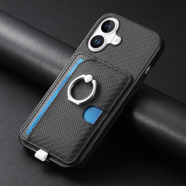 For iPhone 17 Carbon Fiber Ring Side Insert Card Bag MagSafe Phone Case(Black) - iPhone 17 Cases by buy2fix | Online Shopping UK | buy2fix