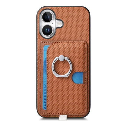 For iPhone 17 Carbon Fiber Ring Side Insert Card Bag MagSafe Phone Case(Brown) - iPhone 17 Cases by buy2fix | Online Shopping UK | buy2fix