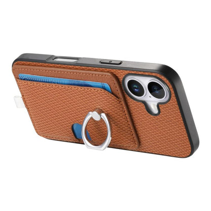 For iPhone 17 Carbon Fiber Ring Side Insert Card Bag MagSafe Phone Case(Brown) - iPhone 17 Cases by buy2fix | Online Shopping UK | buy2fix