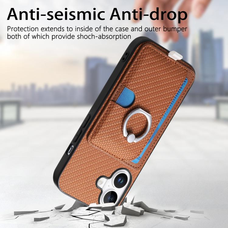 For iPhone 17 Carbon Fiber Ring Side Insert Card Bag MagSafe Phone Case(Brown) - iPhone 17 Cases by buy2fix | Online Shopping UK | buy2fix