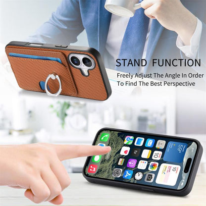 For iPhone 17 Carbon Fiber Ring Side Insert Card Bag MagSafe Phone Case(Brown) - iPhone 17 Cases by buy2fix | Online Shopping UK | buy2fix