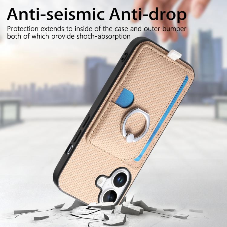 For iPhone 17 Carbon Fiber Ring Side Insert Card Bag MagSafe Phone Case(Khaki) - iPhone 17 Cases by buy2fix | Online Shopping UK | buy2fix