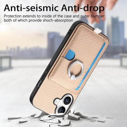For iPhone 17 Carbon Fiber Ring Side Insert Card Bag MagSafe Phone Case(Khaki) - iPhone 17 Cases by buy2fix | Online Shopping UK | buy2fix