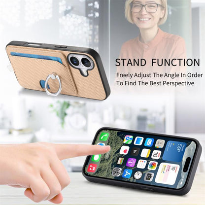 For iPhone 17 Carbon Fiber Ring Side Insert Card Bag MagSafe Phone Case(Khaki) - iPhone 17 Cases by buy2fix | Online Shopping UK | buy2fix