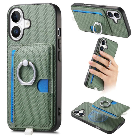 For iPhone 17 Carbon Fiber Ring Side Insert Card Bag MagSafe Phone Case(Green) - iPhone 17 Cases by buy2fix | Online Shopping UK | buy2fix