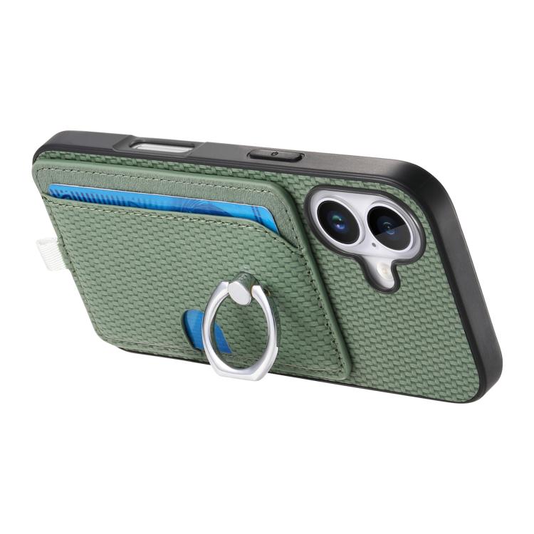 For iPhone 17 Carbon Fiber Ring Side Insert Card Bag MagSafe Phone Case(Green) - iPhone 17 Cases by buy2fix | Online Shopping UK | buy2fix