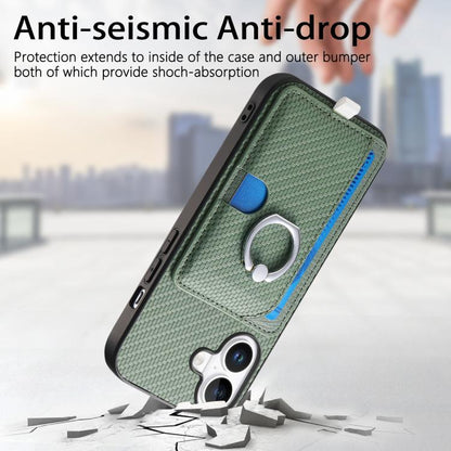 For iPhone 17 Carbon Fiber Ring Side Insert Card Bag MagSafe Phone Case(Green) - iPhone 17 Cases by buy2fix | Online Shopping UK | buy2fix