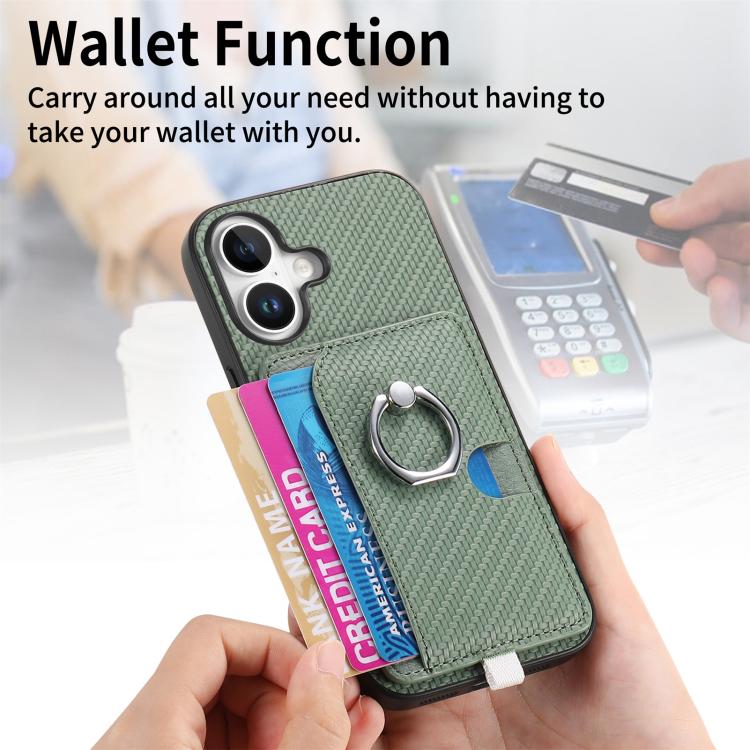 For iPhone 17 Carbon Fiber Ring Side Insert Card Bag MagSafe Phone Case(Green) - iPhone 17 Cases by buy2fix | Online Shopping UK | buy2fix