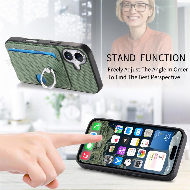 For iPhone 17 Carbon Fiber Ring Side Insert Card Bag MagSafe Phone Case(Green) - iPhone 17 Cases by buy2fix | Online Shopping UK | buy2fix