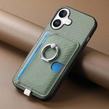 For iPhone 17 Carbon Fiber Ring Side Insert Card Bag MagSafe Phone Case(Green) - iPhone 17 Cases by buy2fix | Online Shopping UK | buy2fix