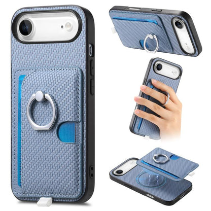 For iPhone Air Carbon Fiber Ring Side Insert Card Bag MagSafe Phone Case(Blue) - iPhone Air Cases by buy2fix | Online Shopping UK | buy2fix