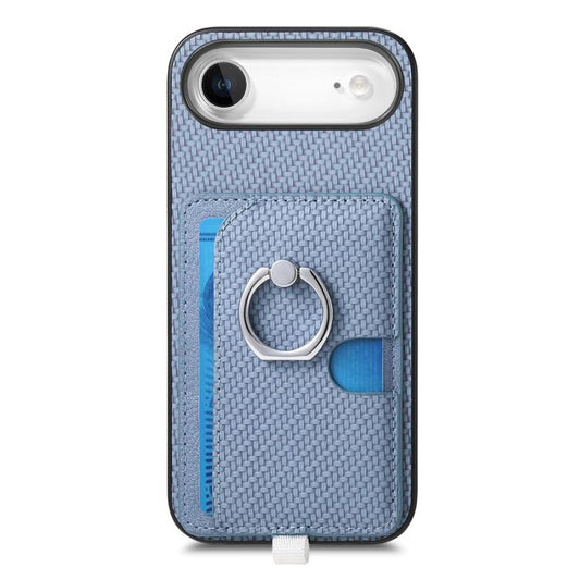 For iPhone Air Carbon Fiber Ring Side Insert Card Bag MagSafe Phone Case(Blue) - iPhone Air Cases by buy2fix | Online Shopping UK | buy2fix