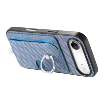 For iPhone Air Carbon Fiber Ring Side Insert Card Bag MagSafe Phone Case(Blue) - iPhone Air Cases by buy2fix | Online Shopping UK | buy2fix