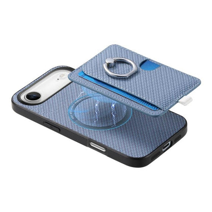 For iPhone Air Carbon Fiber Ring Side Insert Card Bag MagSafe Phone Case(Blue) - iPhone Air Cases by buy2fix | Online Shopping UK | buy2fix