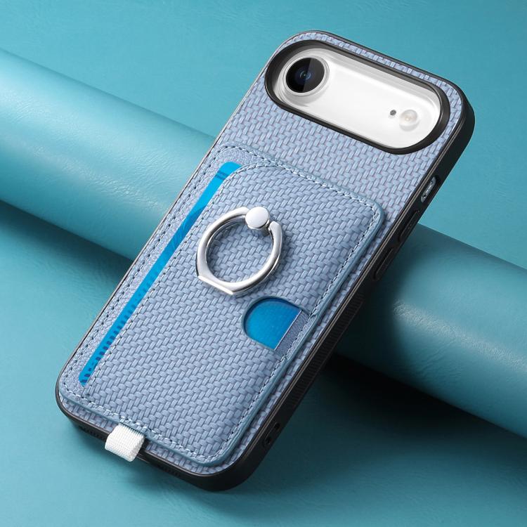 For iPhone Air Carbon Fiber Ring Side Insert Card Bag MagSafe Phone Case(Blue) - iPhone Air Cases by buy2fix | Online Shopping UK | buy2fix