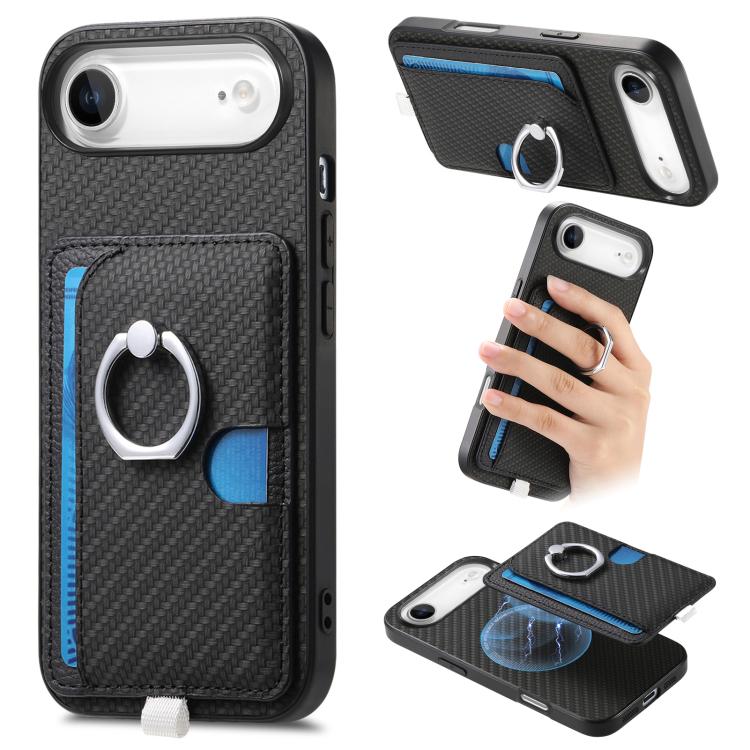 For iPhone Air Carbon Fiber Ring Side Insert Card Bag MagSafe Phone Case(Black) - iPhone Air Cases by buy2fix | Online Shopping UK | buy2fix