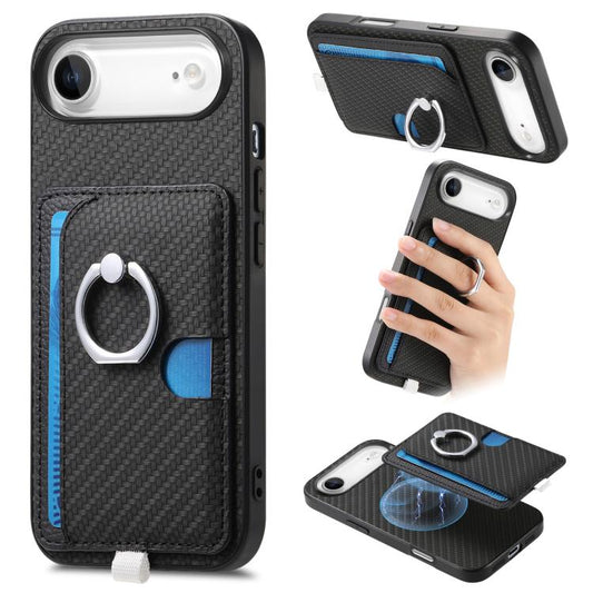 For iPhone Air Carbon Fiber Ring Side Insert Card Bag MagSafe Phone Case(Black) - iPhone Air Cases by buy2fix | Online Shopping UK | buy2fix