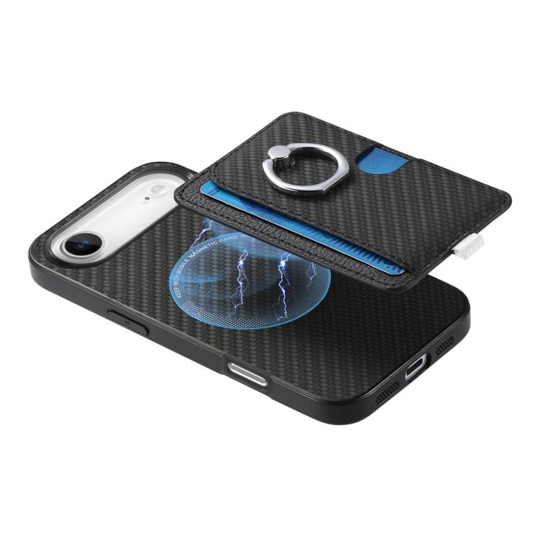 For iPhone Air Carbon Fiber Ring Side Insert Card Bag MagSafe Phone Case(Black) - iPhone Air Cases by buy2fix | Online Shopping UK | buy2fix