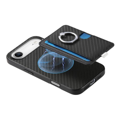 For iPhone Air Carbon Fiber Ring Side Insert Card Bag MagSafe Phone Case(Black) - iPhone Air Cases by buy2fix | Online Shopping UK | buy2fix