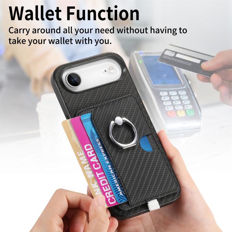 For iPhone Air Carbon Fiber Ring Side Insert Card Bag MagSafe Phone Case(Black) - iPhone Air Cases by buy2fix | Online Shopping UK | buy2fix