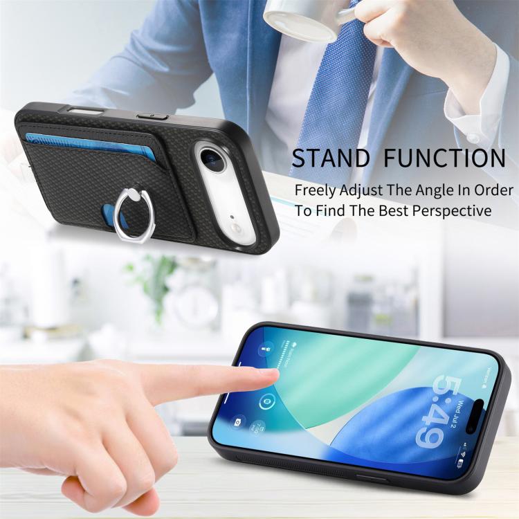 For iPhone Air Carbon Fiber Ring Side Insert Card Bag MagSafe Phone Case(Black) - iPhone Air Cases by buy2fix | Online Shopping UK | buy2fix