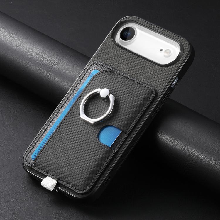 For iPhone Air Carbon Fiber Ring Side Insert Card Bag MagSafe Phone Case(Black) - iPhone Air Cases by buy2fix | Online Shopping UK | buy2fix