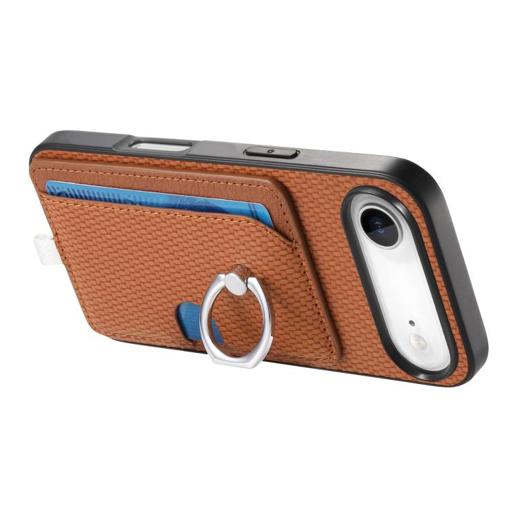For iPhone Air Carbon Fiber Ring Side Insert Card Bag MagSafe Phone Case(Brown) - iPhone Air Cases by buy2fix | Online Shopping UK | buy2fix