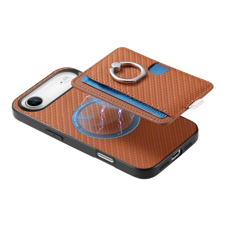 For iPhone Air Carbon Fiber Ring Side Insert Card Bag MagSafe Phone Case(Brown) - iPhone Air Cases by buy2fix | Online Shopping UK | buy2fix