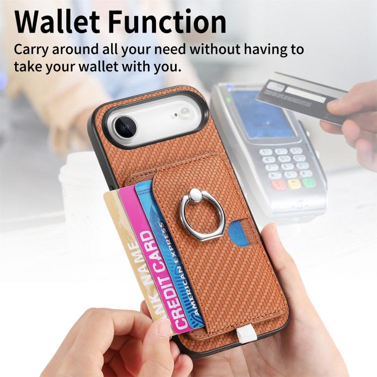 For iPhone Air Carbon Fiber Ring Side Insert Card Bag MagSafe Phone Case(Brown) - iPhone Air Cases by buy2fix | Online Shopping UK | buy2fix