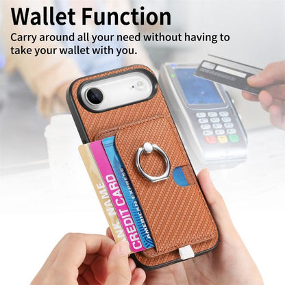 For iPhone Air Carbon Fiber Ring Side Insert Card Bag MagSafe Phone Case(Brown) - iPhone Air Cases by buy2fix | Online Shopping UK | buy2fix