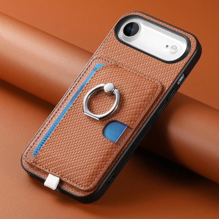 For iPhone Air Carbon Fiber Ring Side Insert Card Bag MagSafe Phone Case(Brown) - iPhone Air Cases by buy2fix | Online Shopping UK | buy2fix