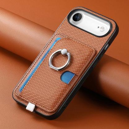 For iPhone Air Carbon Fiber Ring Side Insert Card Bag MagSafe Phone Case(Brown) - iPhone Air Cases by buy2fix | Online Shopping UK | buy2fix