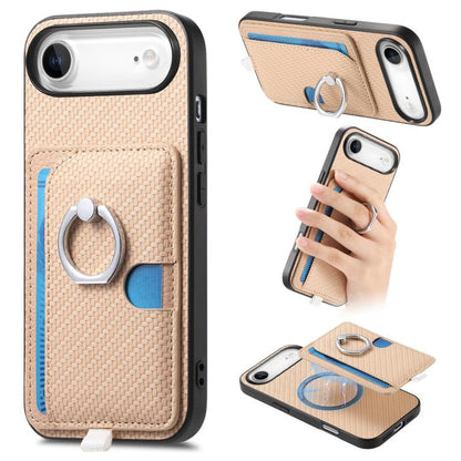 For iPhone Air Carbon Fiber Ring Side Insert Card Bag MagSafe Phone Case(Khaki) - iPhone Air Cases by buy2fix | Online Shopping UK | buy2fix