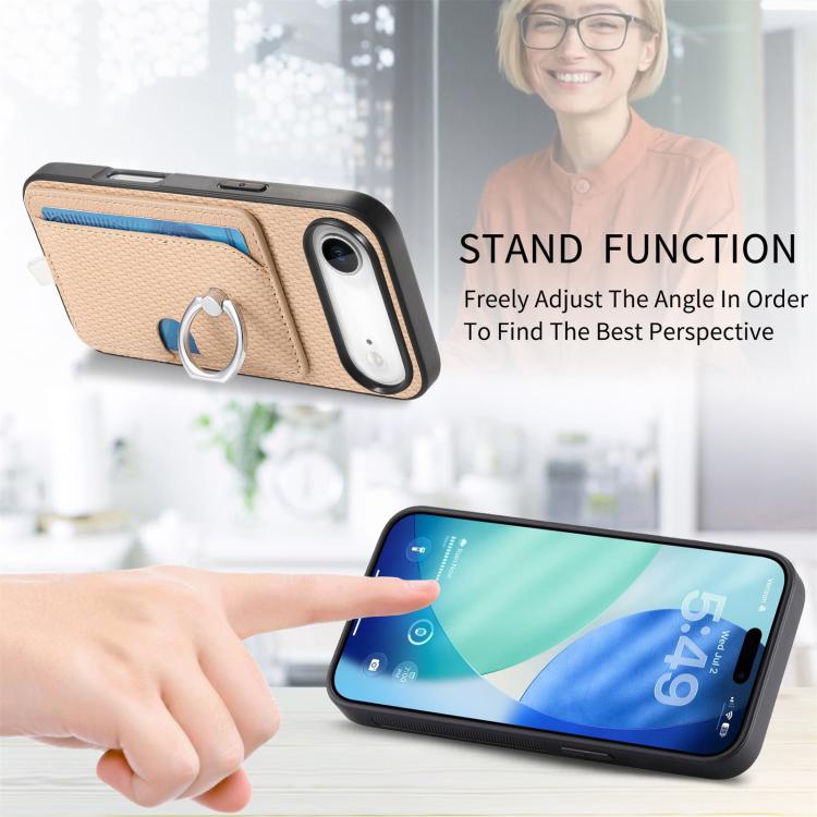 For iPhone Air Carbon Fiber Ring Side Insert Card Bag MagSafe Phone Case(Khaki) - iPhone Air Cases by buy2fix | Online Shopping UK | buy2fix
