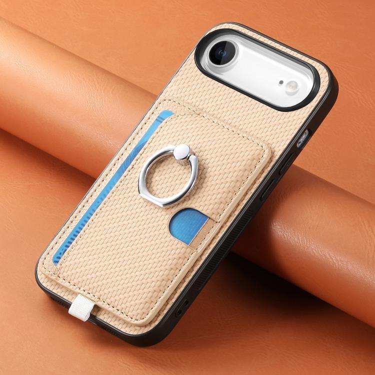 For iPhone Air Carbon Fiber Ring Side Insert Card Bag MagSafe Phone Case(Khaki) - iPhone Air Cases by buy2fix | Online Shopping UK | buy2fix