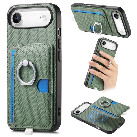 For iPhone Air Carbon Fiber Ring Side Insert Card Bag MagSafe Phone Case(Green) - iPhone Air Cases by buy2fix | Online Shopping UK | buy2fix