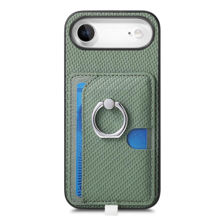 For iPhone Air Carbon Fiber Ring Side Insert Card Bag MagSafe Phone Case(Green) - iPhone Air Cases by buy2fix | Online Shopping UK | buy2fix