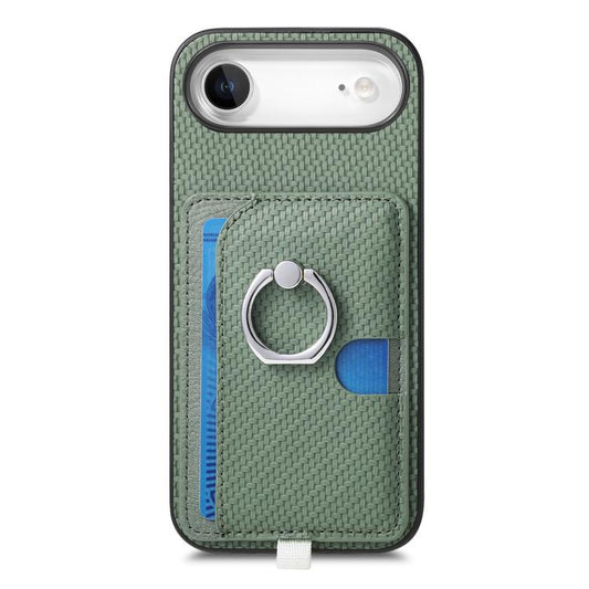 For iPhone Air Carbon Fiber Ring Side Insert Card Bag MagSafe Phone Case(Green) - iPhone Air Cases by buy2fix | Online Shopping UK | buy2fix