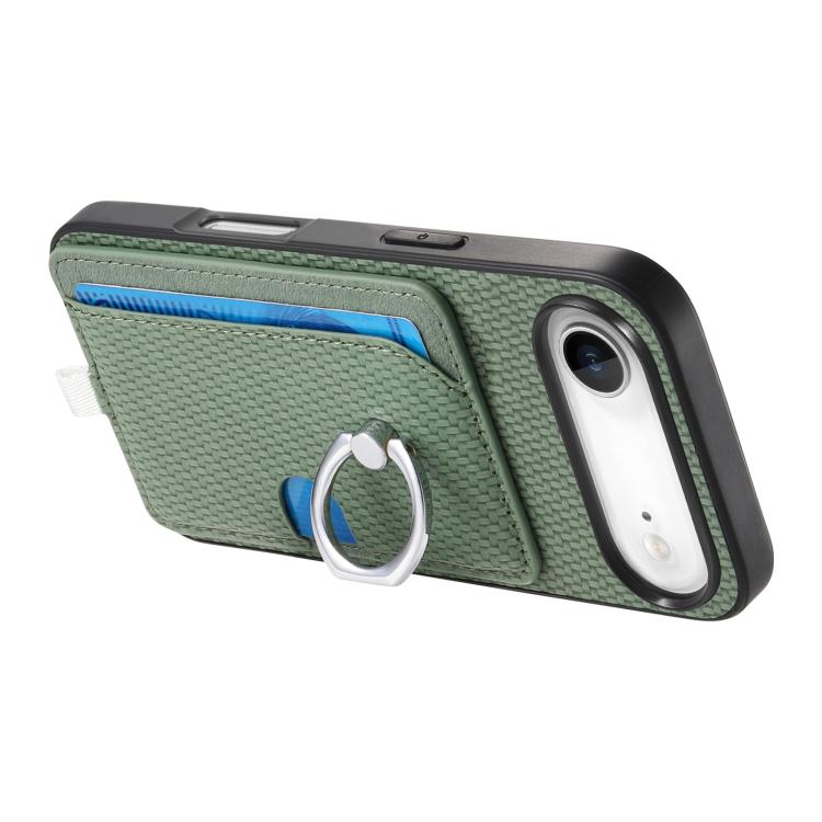 For iPhone Air Carbon Fiber Ring Side Insert Card Bag MagSafe Phone Case(Green) - iPhone Air Cases by buy2fix | Online Shopping UK | buy2fix