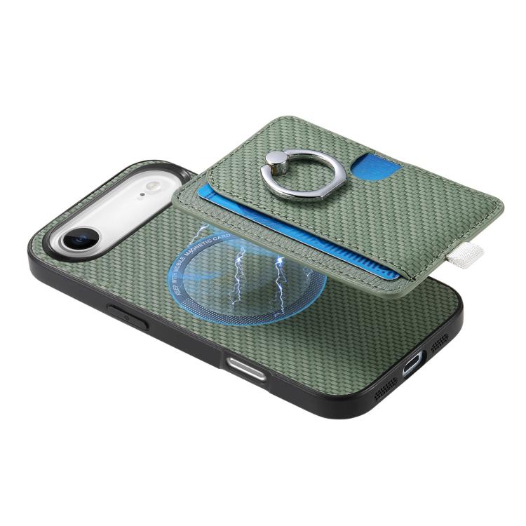 For iPhone Air Carbon Fiber Ring Side Insert Card Bag MagSafe Phone Case(Green) - iPhone Air Cases by buy2fix | Online Shopping UK | buy2fix