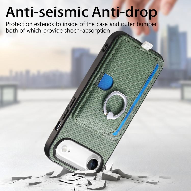 For iPhone Air Carbon Fiber Ring Side Insert Card Bag MagSafe Phone Case(Green) - iPhone Air Cases by buy2fix | Online Shopping UK | buy2fix