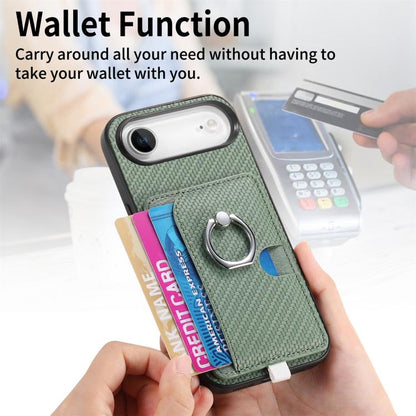 For iPhone Air Carbon Fiber Ring Side Insert Card Bag MagSafe Phone Case(Green) - iPhone Air Cases by buy2fix | Online Shopping UK | buy2fix