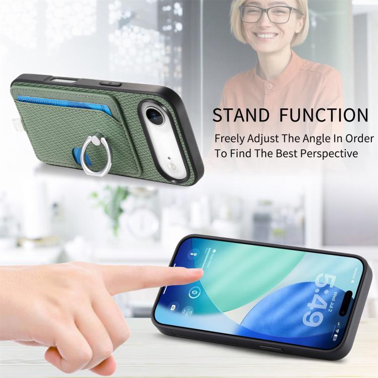 For iPhone Air Carbon Fiber Ring Side Insert Card Bag MagSafe Phone Case(Green) - iPhone Air Cases by buy2fix | Online Shopping UK | buy2fix