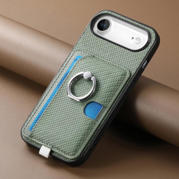 For iPhone Air Carbon Fiber Ring Side Insert Card Bag MagSafe Phone Case(Green) - iPhone Air Cases by buy2fix | Online Shopping UK | buy2fix