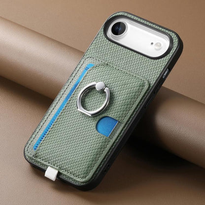For iPhone Air Carbon Fiber Ring Side Insert Card Bag MagSafe Phone Case(Green) - iPhone Air Cases by buy2fix | Online Shopping UK | buy2fix