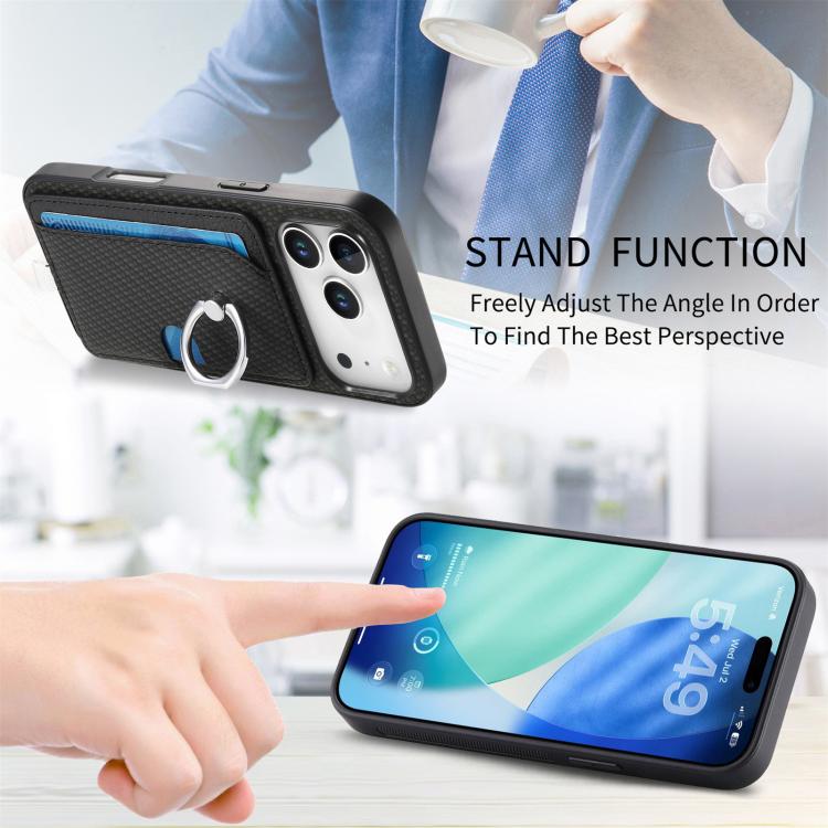 For iPhone 17 Pro Carbon Fiber Ring Side Insert Card Bag MagSafe Phone Case(Black) - iPhone 17 Pro Cases by buy2fix | Online Shopping UK | buy2fix