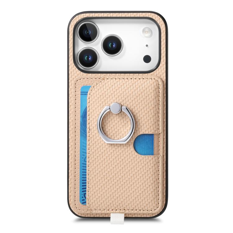 For iPhone 17 Pro Carbon Fiber Ring Side Insert Card Bag MagSafe Phone Case(Khaki) - iPhone 17 Pro Cases by buy2fix | Online Shopping UK | buy2fix