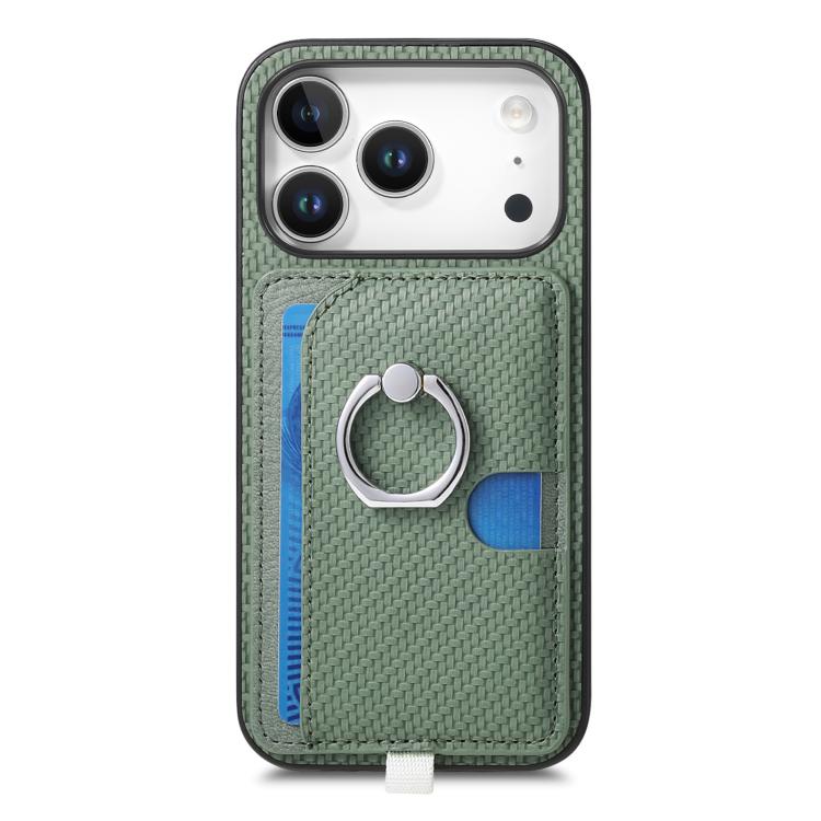 For iPhone 17 Pro Carbon Fiber Ring Side Insert Card Bag MagSafe Phone Case(Green) - iPhone 17 Pro Cases by buy2fix | Online Shopping UK | buy2fix