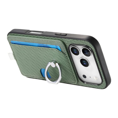 For iPhone 17 Pro Carbon Fiber Ring Side Insert Card Bag MagSafe Phone Case(Green) - iPhone 17 Pro Cases by buy2fix | Online Shopping UK | buy2fix